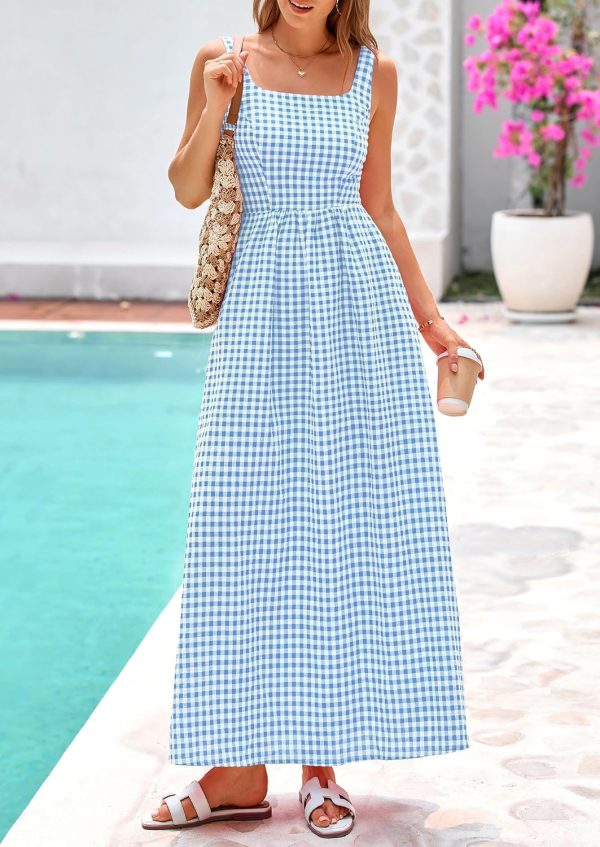 PRETTYGARDEN Women's 2025 Summer Spaghetti Strap Maxi Dresses Plaid Square Neck A Line Casual Beach Vacation Long Sundress - Image 62