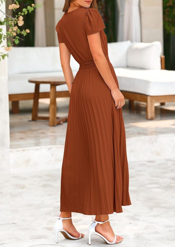 PRETTYGARDEN Women's Maxi Dresses 2025 Summer Trendy Cap Short Sleeve Button V Neck Casual Flowy Pleated Long Dress - Image 10