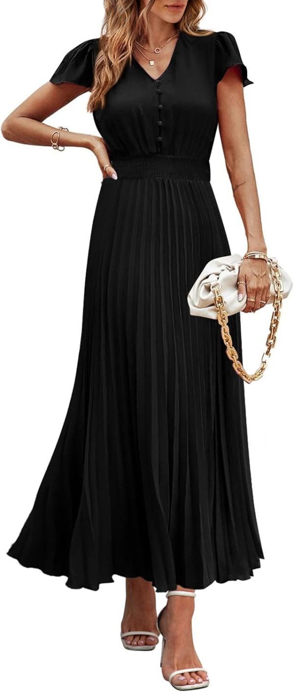 PRETTYGARDEN Women's Maxi Dresses 2025 Summer Trendy Cap Short Sleeve Button V Neck Casual Flowy Pleated Long Dress - Image 17