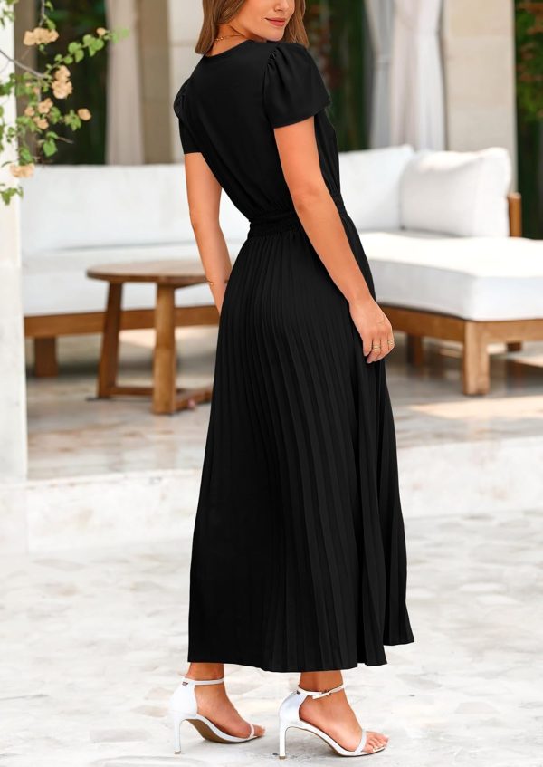 PRETTYGARDEN Women's Maxi Dresses 2025 Summer Trendy Cap Short Sleeve Button V Neck Casual Flowy Pleated Long Dress - Image 18