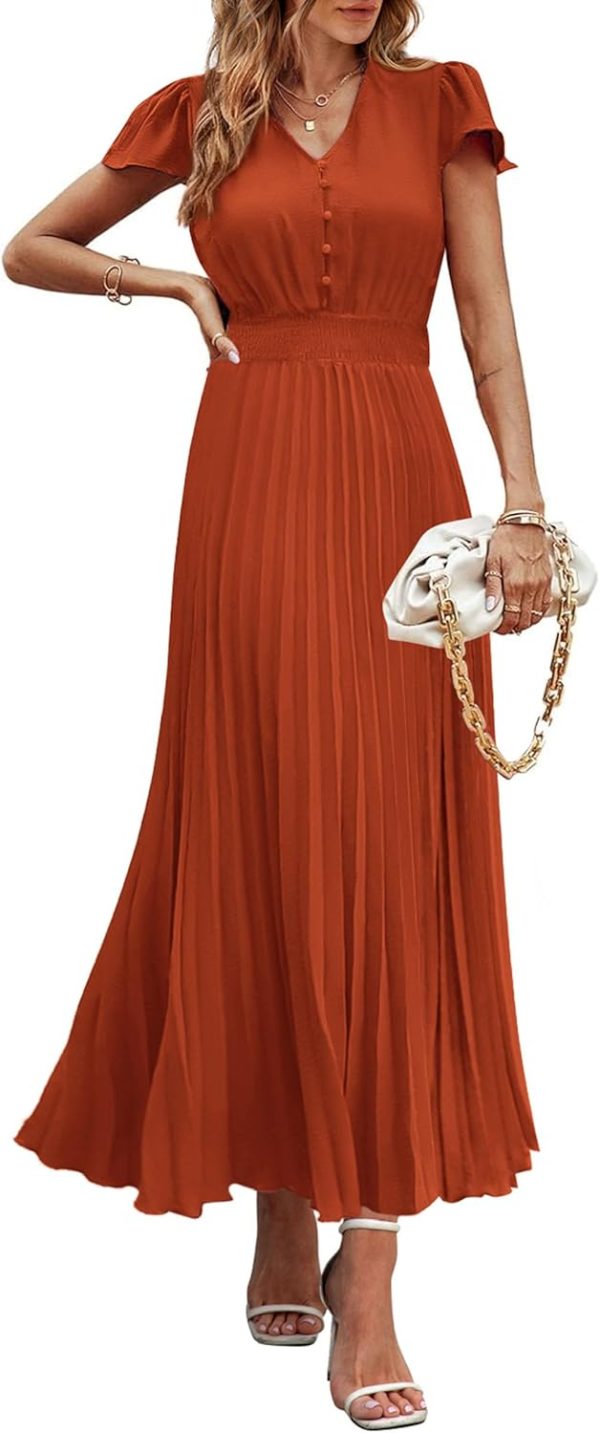 PRETTYGARDEN Women's Maxi Dresses 2025 Summer Trendy Cap Short Sleeve Button V Neck Casual Flowy Pleated Long Dress - Image 25
