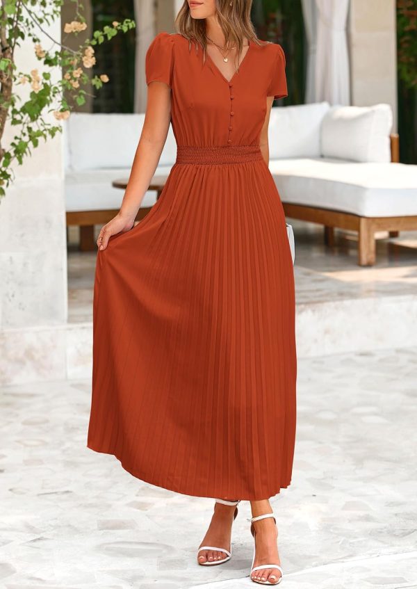 PRETTYGARDEN Women's Maxi Dresses 2025 Summer Trendy Cap Short Sleeve Button V Neck Casual Flowy Pleated Long Dress - Image 28