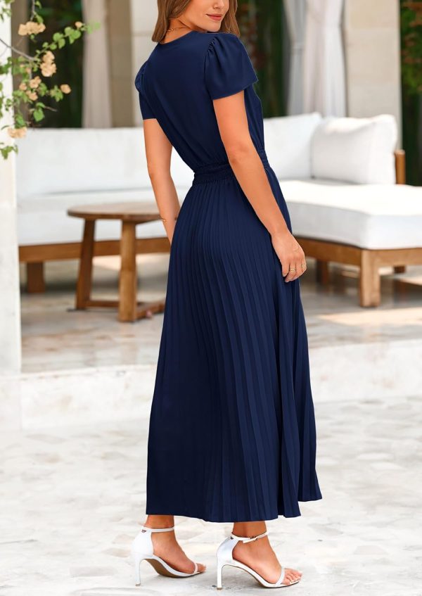 PRETTYGARDEN Women's Maxi Dresses 2025 Summer Trendy Cap Short Sleeve Button V Neck Casual Flowy Pleated Long Dress - Image 66