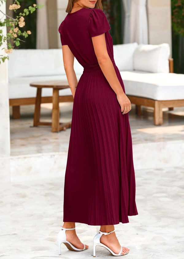 PRETTYGARDEN Women's Maxi Dresses 2025 Summer Trendy Cap Short Sleeve Button V Neck Casual Flowy Pleated Long Dress - Image 98
