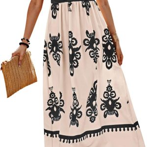 PRETTYGARDEN Womens Summer Boho Maxi Dress 2025 Casual Sleeveless Square Neck Floral Aline Smocked Beach Dresses with Pockets
