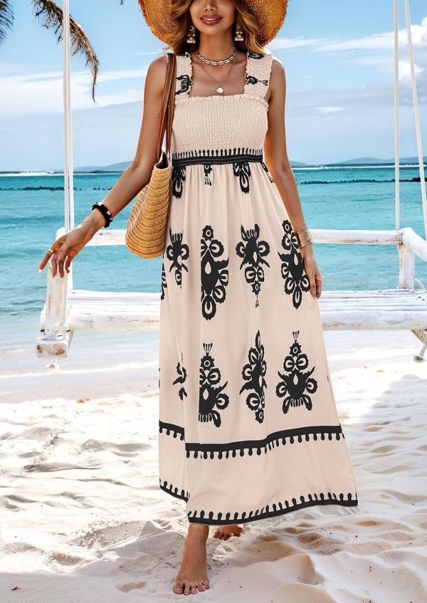PRETTYGARDEN Womens Summer Boho Maxi Dress 2025 Casual Sleeveless Square Neck Floral Aline Smocked Beach Dresses with Pockets - Image 3