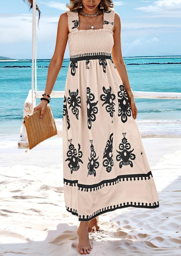 PRETTYGARDEN Womens Summer Boho Maxi Dress 2025 Casual Sleeveless Square Neck Floral Aline Smocked Beach Dresses with Pockets - Image 5