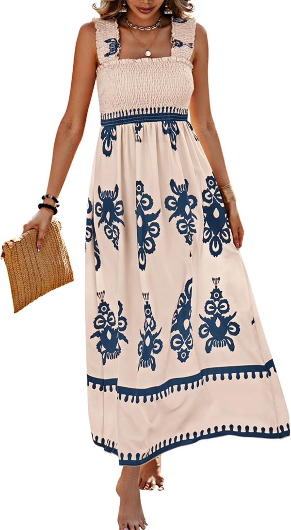 PRETTYGARDEN Womens Summer Boho Maxi Dress 2025 Casual Sleeveless Square Neck Floral Aline Smocked Beach Dresses with Pockets - Image 6