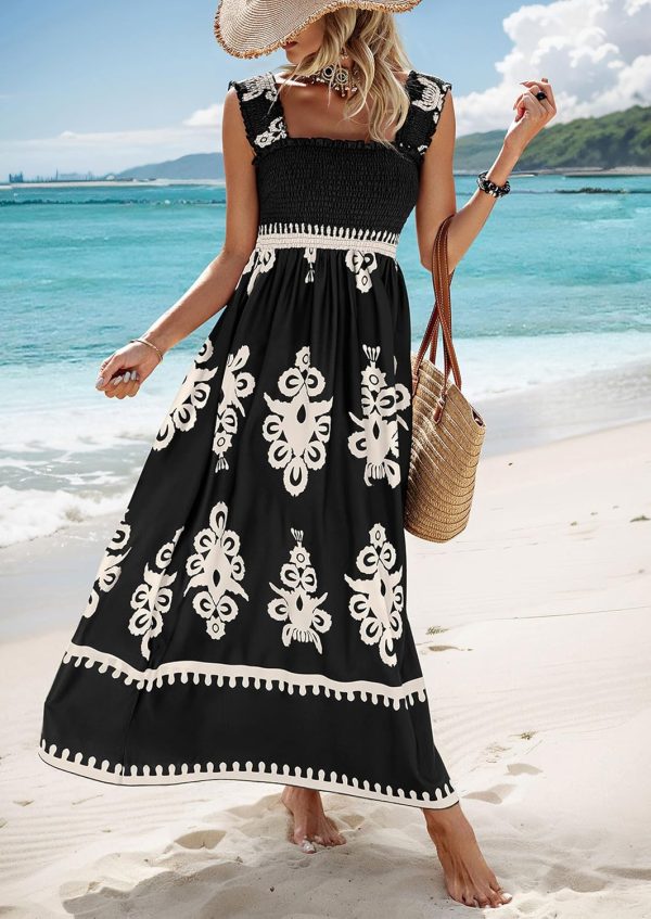 PRETTYGARDEN Womens Summer Boho Maxi Dress 2025 Casual Sleeveless Square Neck Floral Aline Smocked Beach Dresses with Pockets - Image 35