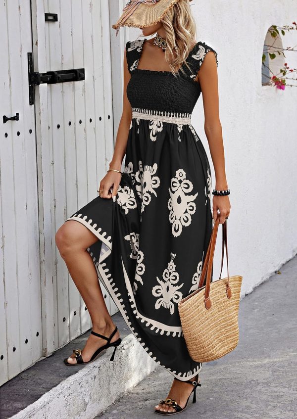 PRETTYGARDEN Womens Summer Boho Maxi Dress 2025 Casual Sleeveless Square Neck Floral Aline Smocked Beach Dresses with Pockets - Image 36