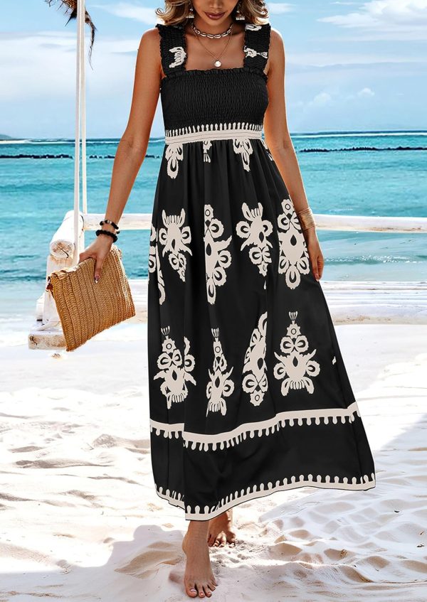 PRETTYGARDEN Womens Summer Boho Maxi Dress 2025 Casual Sleeveless Square Neck Floral Aline Smocked Beach Dresses with Pockets - Image 37