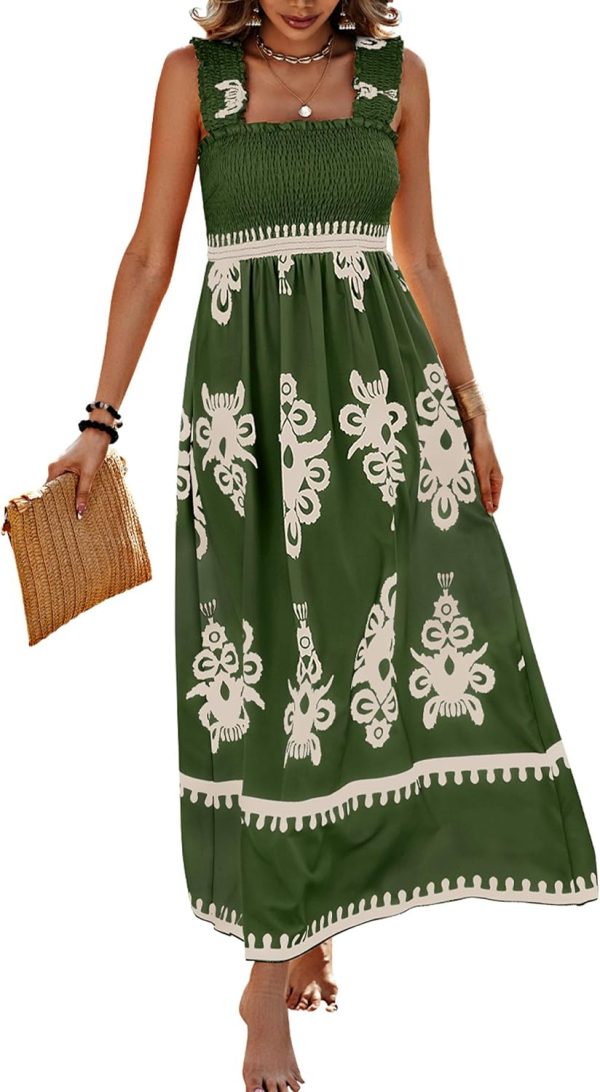 PRETTYGARDEN Womens Summer Boho Maxi Dress 2025 Casual Sleeveless Square Neck Floral Aline Smocked Beach Dresses with Pockets - Image 38