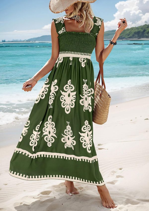 PRETTYGARDEN Womens Summer Boho Maxi Dress 2025 Casual Sleeveless Square Neck Floral Aline Smocked Beach Dresses with Pockets - Image 41