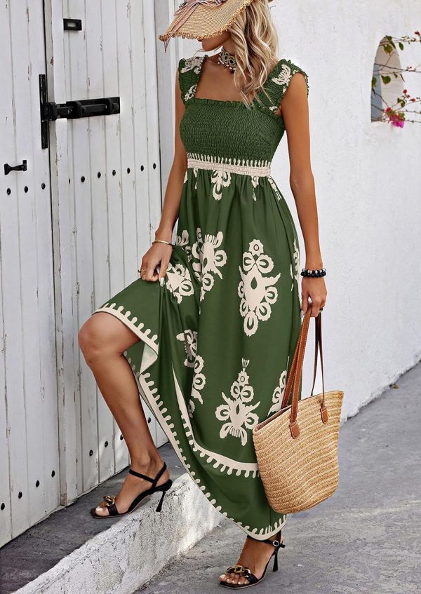 PRETTYGARDEN Womens Summer Boho Maxi Dress 2025 Casual Sleeveless Square Neck Floral Aline Smocked Beach Dresses with Pockets - Image 42