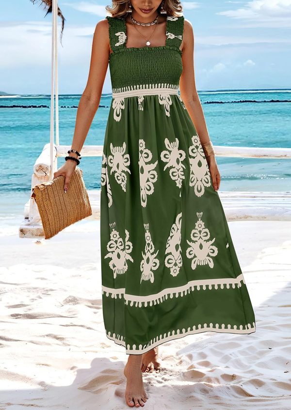 PRETTYGARDEN Womens Summer Boho Maxi Dress 2025 Casual Sleeveless Square Neck Floral Aline Smocked Beach Dresses with Pockets - Image 43
