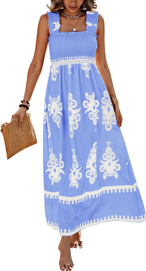 PRETTYGARDEN Womens Summer Boho Maxi Dress 2025 Casual Sleeveless Square Neck Floral Aline Smocked Beach Dresses with Pockets - Image 44