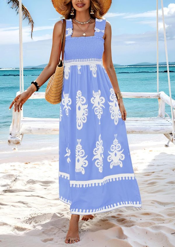 PRETTYGARDEN Womens Summer Boho Maxi Dress 2025 Casual Sleeveless Square Neck Floral Aline Smocked Beach Dresses with Pockets - Image 46