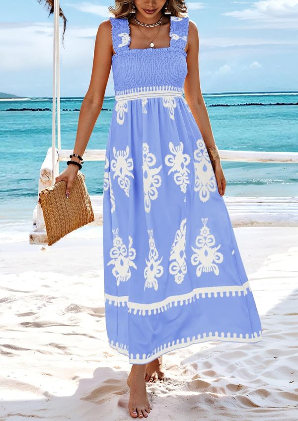 PRETTYGARDEN Womens Summer Boho Maxi Dress 2025 Casual Sleeveless Square Neck Floral Aline Smocked Beach Dresses with Pockets - Image 48