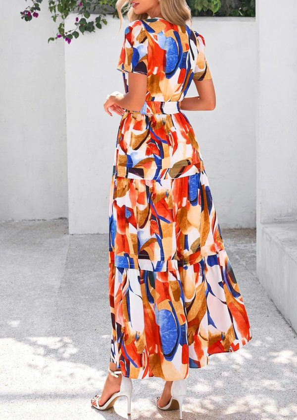 PRETTYGARDEN Women's 2025 Summer Boho Maxi Dresses Floral Short Sleeve V Neck A Line Tiered Flowy Long Beach Vacation Dress - Image 18