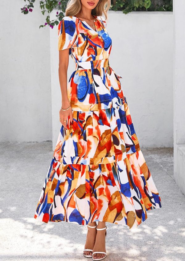 PRETTYGARDEN Women's 2025 Summer Boho Maxi Dresses Floral Short Sleeve V Neck A Line Tiered Flowy Long Beach Vacation Dress - Image 20