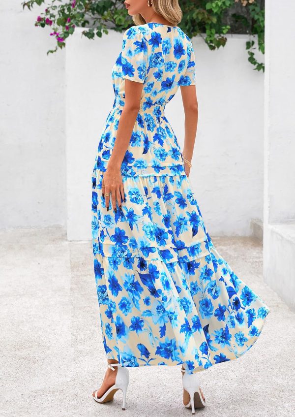 PRETTYGARDEN Women's 2025 Summer Boho Maxi Dresses Floral Short Sleeve V Neck A Line Tiered Flowy Long Beach Vacation Dress - Image 46