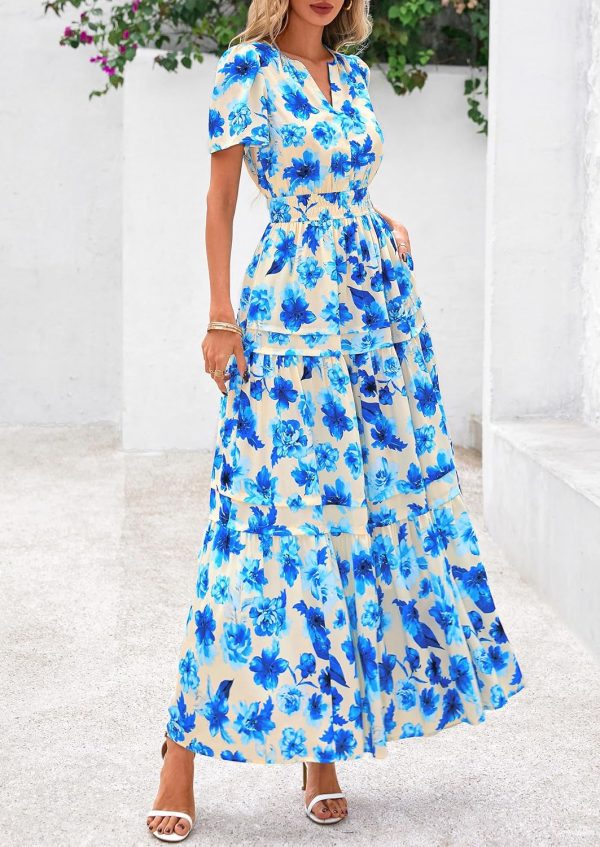 PRETTYGARDEN Women's 2025 Summer Boho Maxi Dresses Floral Short Sleeve V Neck A Line Tiered Flowy Long Beach Vacation Dress - Image 47