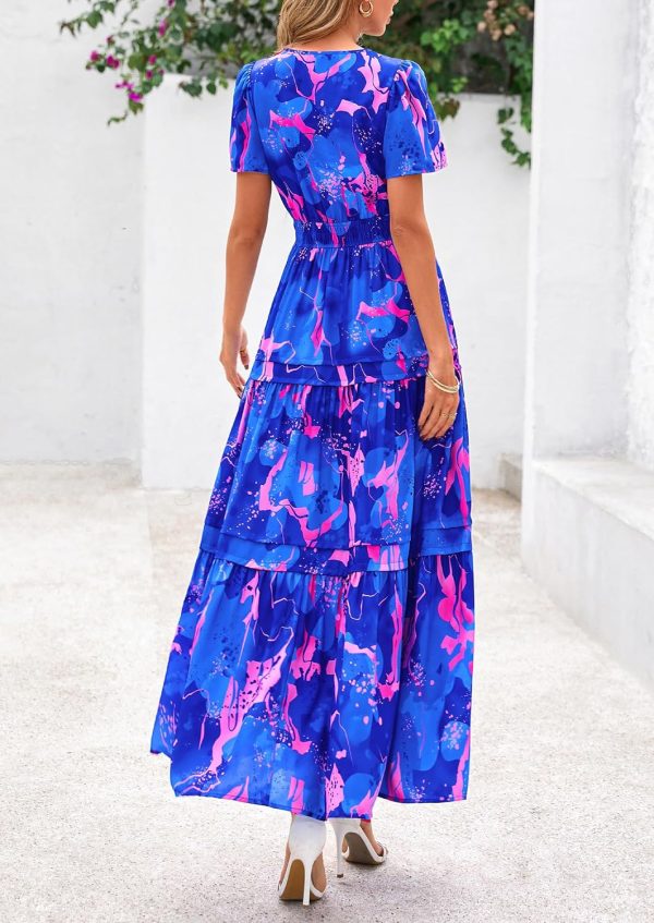 PRETTYGARDEN Women's 2025 Summer Boho Maxi Dresses Floral Short Sleeve V Neck A Line Tiered Flowy Long Beach Vacation Dress - Image 54
