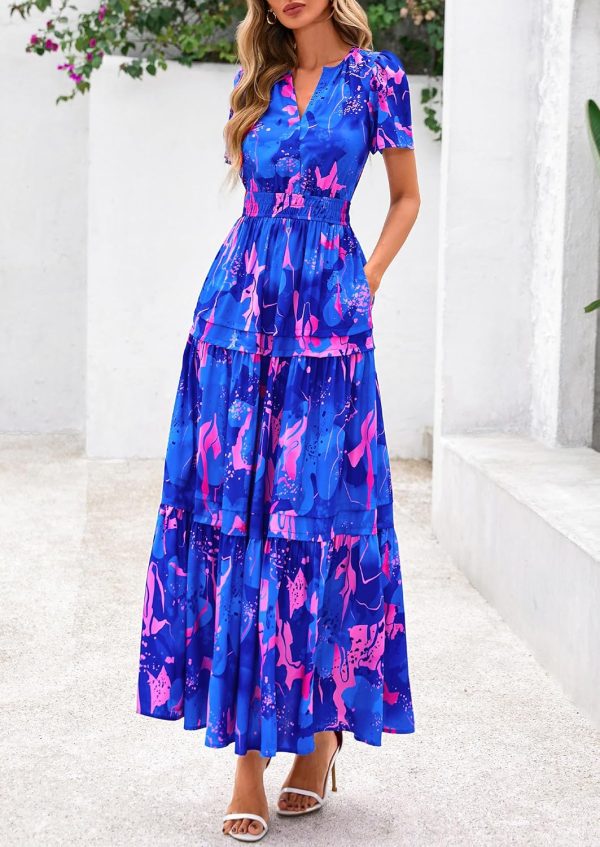 PRETTYGARDEN Women's 2025 Summer Boho Maxi Dresses Floral Short Sleeve V Neck A Line Tiered Flowy Long Beach Vacation Dress - Image 55