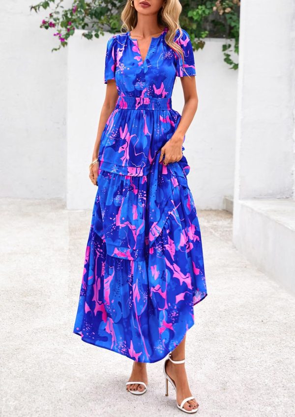 PRETTYGARDEN Women's 2025 Summer Boho Maxi Dresses Floral Short Sleeve V Neck A Line Tiered Flowy Long Beach Vacation Dress - Image 56