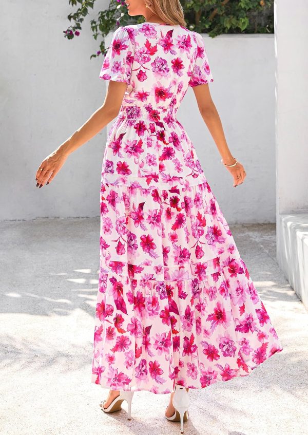 PRETTYGARDEN Women's 2025 Summer Boho Maxi Dresses Floral Short Sleeve V Neck A Line Tiered Flowy Long Beach Vacation Dress - Image 62