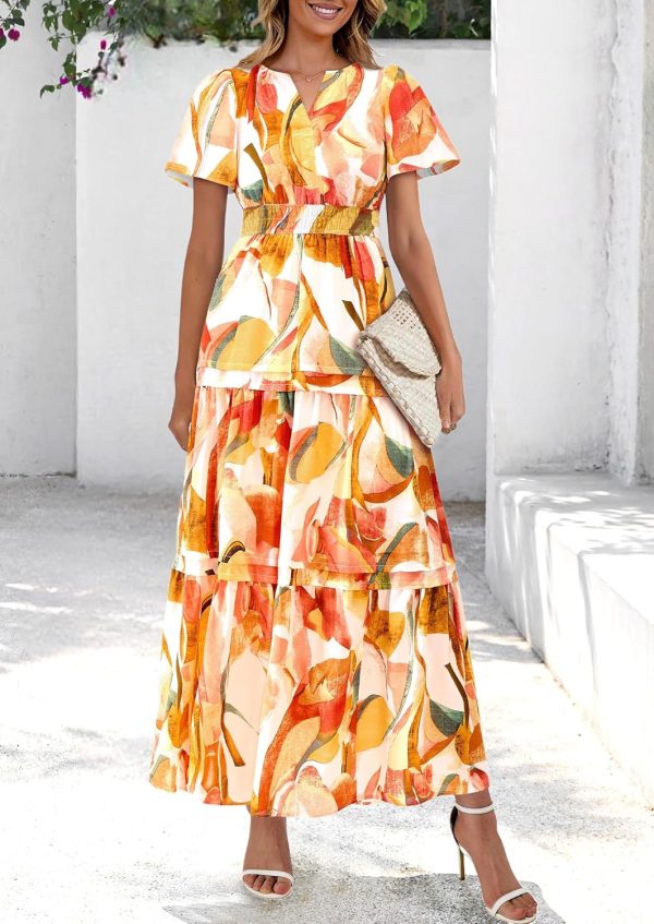 PRETTYGARDEN Women's 2025 Summer Boho Maxi Dresses Floral Short Sleeve V Neck A Line Tiered Flowy Long Beach Vacation Dress - Image 70