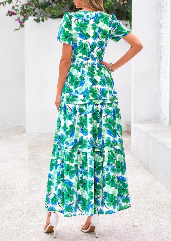 PRETTYGARDEN Women's 2025 Summer Boho Maxi Dresses Floral Short Sleeve V Neck A Line Tiered Flowy Long Beach Vacation Dress - Image 74