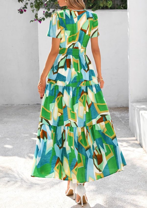 PRETTYGARDEN Women's 2025 Summer Boho Maxi Dresses Floral Short Sleeve V Neck A Line Tiered Flowy Long Beach Vacation Dress - Image 78