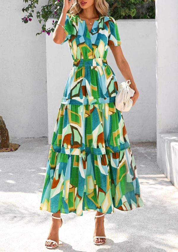 PRETTYGARDEN Women's 2025 Summer Boho Maxi Dresses Floral Short Sleeve V Neck A Line Tiered Flowy Long Beach Vacation Dress - Image 84