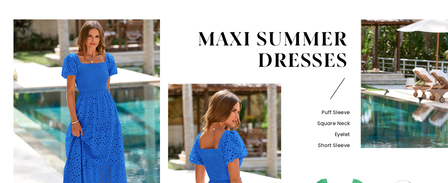 PRETTYGARDEN Maxi Summer Dresses For Women Puff Sleeve Dress