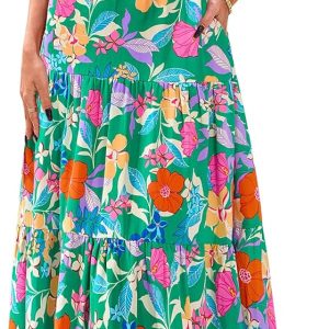 PRETTYGARDEN Women's 2025 Summer Floral Midi Dress Cap Sleeve V Neck Ruffle Long Flowy Boho Casual Beach Vacation Dresses