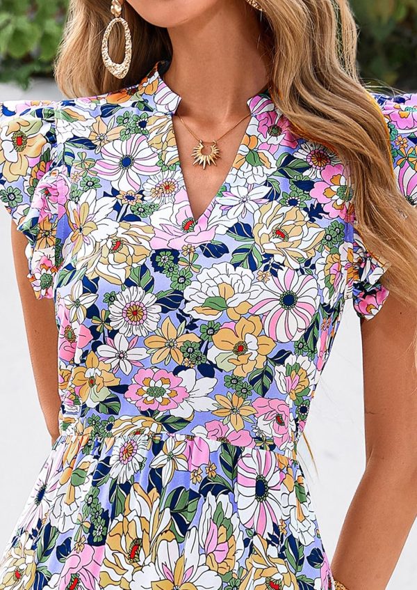 PRETTYGARDEN Women's 2025 Summer Floral Midi Dress Cap Sleeve V Neck Ruffle Long Flowy Boho Casual Beach Vacation Dresses - Image 10