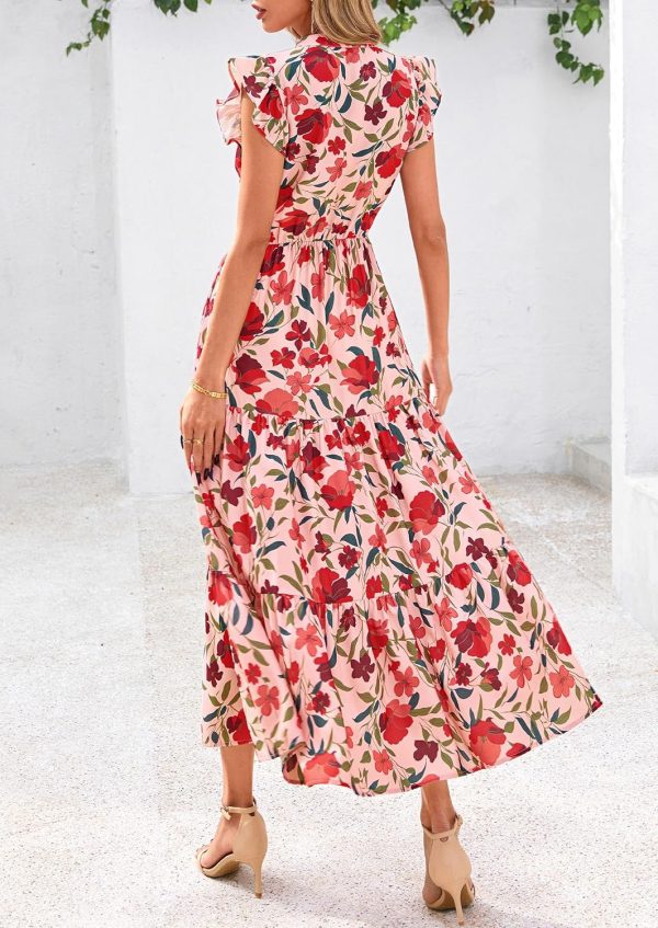 PRETTYGARDEN Women's 2025 Summer Floral Midi Dress Cap Sleeve V Neck Ruffle Long Flowy Boho Casual Beach Vacation Dresses - Image 21