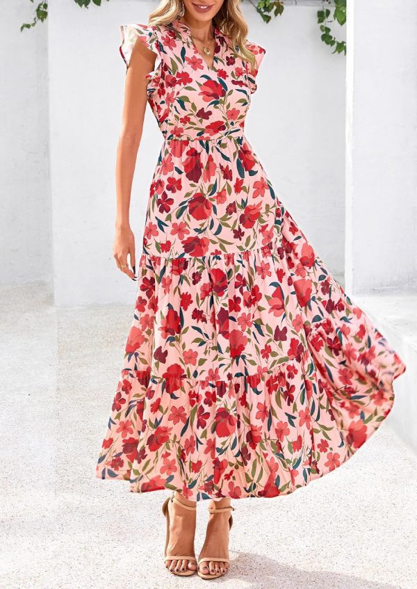 PRETTYGARDEN Women's 2025 Summer Floral Midi Dress Cap Sleeve V Neck Ruffle Long Flowy Boho Casual Beach Vacation Dresses - Image 22