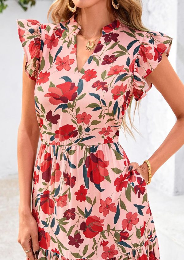 PRETTYGARDEN Women's 2025 Summer Floral Midi Dress Cap Sleeve V Neck Ruffle Long Flowy Boho Casual Beach Vacation Dresses - Image 24
