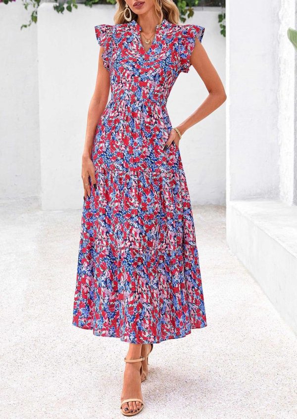 PRETTYGARDEN Women's 2025 Summer Floral Midi Dress Cap Sleeve V Neck Ruffle Long Flowy Boho Casual Beach Vacation Dresses - Image 31