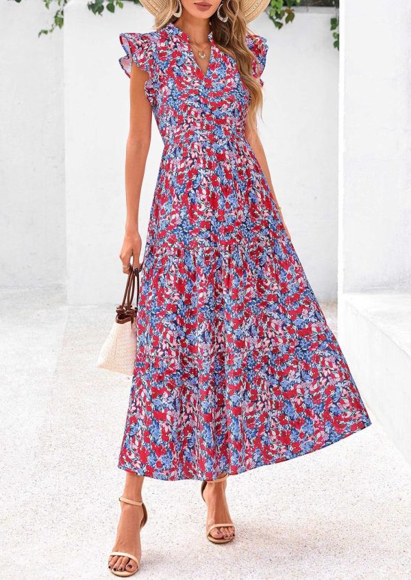 PRETTYGARDEN Women's 2025 Summer Floral Midi Dress Cap Sleeve V Neck Ruffle Long Flowy Boho Casual Beach Vacation Dresses - Image 33