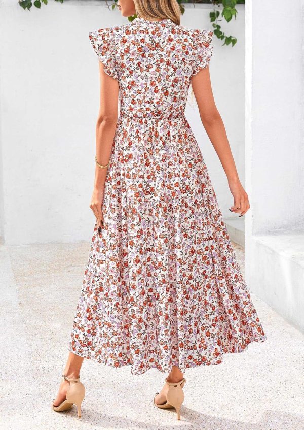 PRETTYGARDEN Women's 2025 Summer Floral Midi Dress Cap Sleeve V Neck Ruffle Long Flowy Boho Casual Beach Vacation Dresses - Image 35