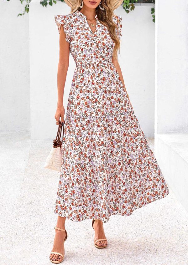 PRETTYGARDEN Women's 2025 Summer Floral Midi Dress Cap Sleeve V Neck Ruffle Long Flowy Boho Casual Beach Vacation Dresses - Image 39