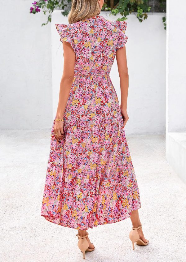 PRETTYGARDEN Women's 2025 Summer Floral Midi Dress Cap Sleeve V Neck Ruffle Long Flowy Boho Casual Beach Vacation Dresses - Image 41