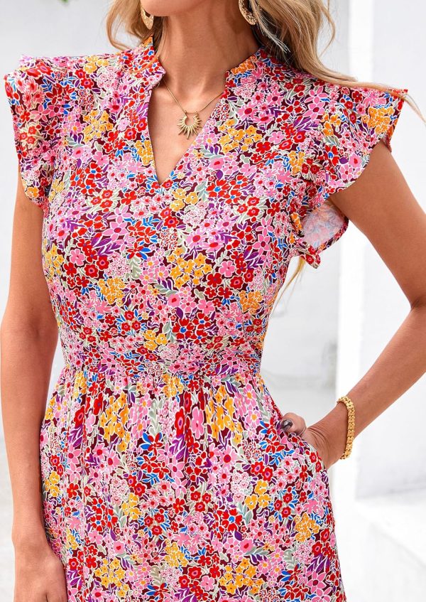 PRETTYGARDEN Women's 2025 Summer Floral Midi Dress Cap Sleeve V Neck Ruffle Long Flowy Boho Casual Beach Vacation Dresses - Image 44