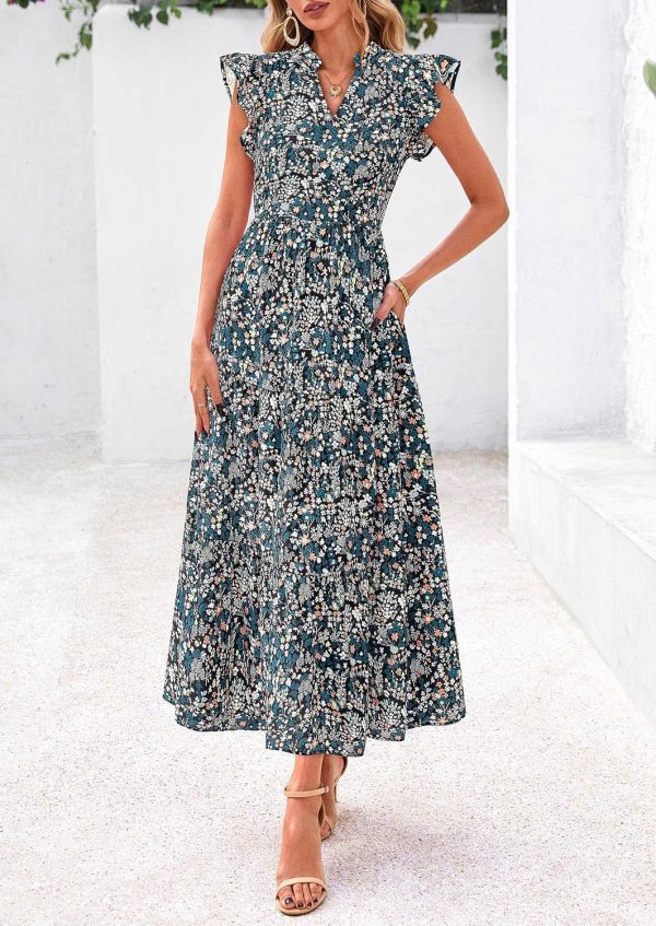 PRETTYGARDEN Women's 2025 Summer Floral Midi Dress Cap Sleeve V Neck Ruffle Long Flowy Boho Casual Beach Vacation Dresses - Image 51