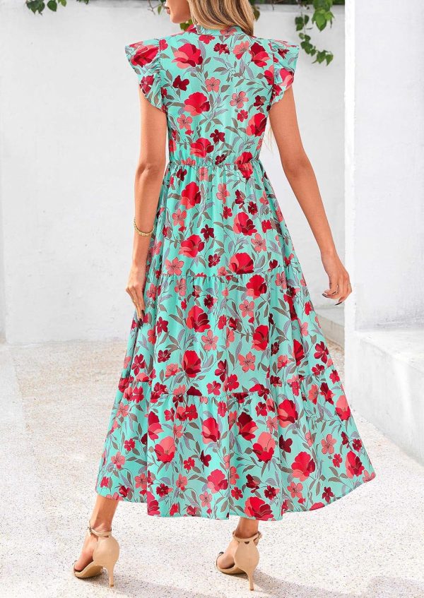 PRETTYGARDEN Women's 2025 Summer Floral Midi Dress Cap Sleeve V Neck Ruffle Long Flowy Boho Casual Beach Vacation Dresses - Image 55