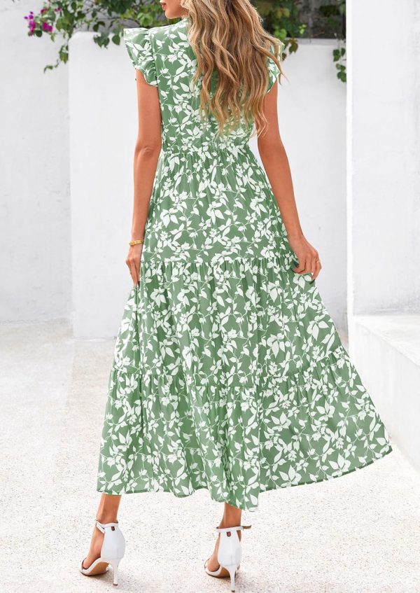 PRETTYGARDEN Women's 2025 Summer Floral Midi Dress Cap Sleeve V Neck Ruffle Long Flowy Boho Casual Beach Vacation Dresses - Image 61