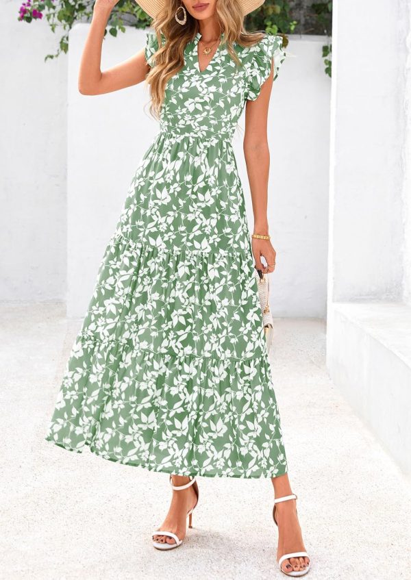 PRETTYGARDEN Women's 2025 Summer Floral Midi Dress Cap Sleeve V Neck Ruffle Long Flowy Boho Casual Beach Vacation Dresses - Image 62